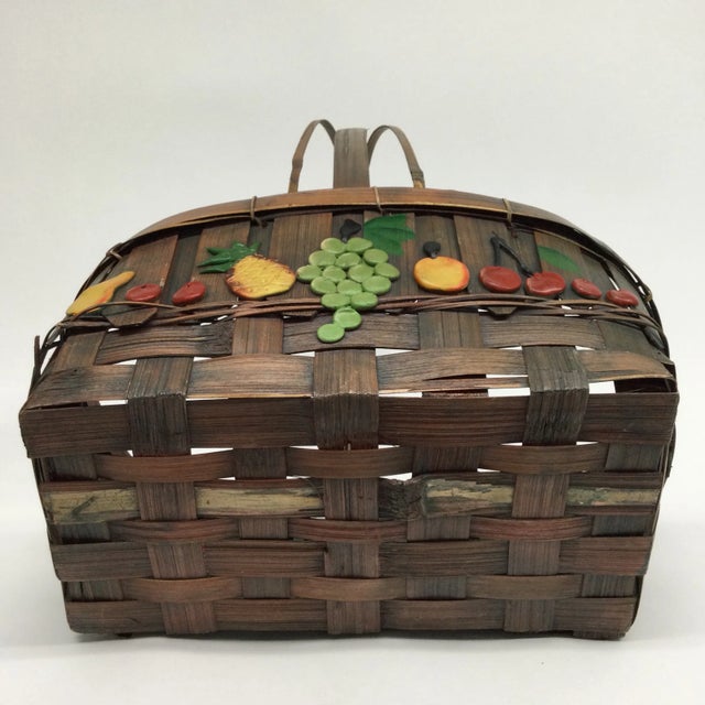 Vintage Oak Strapped Market Basket For Sale - Image 9 of 12