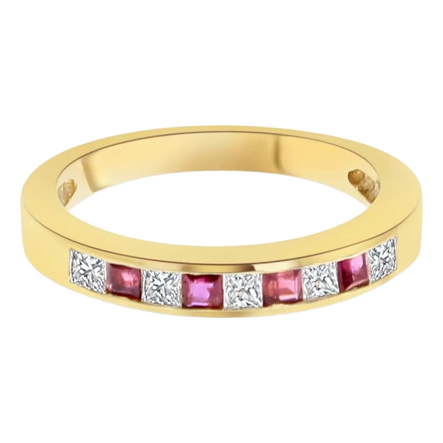 Diamond & Ruby Wedding Band .50cttw 14k Yellow Gold, Size 6 For Sale