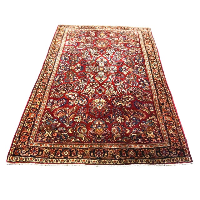 Condition: Antique Circa: 1920s Origin: Persia Design: Sarouk Actual Size: 4.1 X 6.5 Color: Red, Ivory, Orange Content: Wool