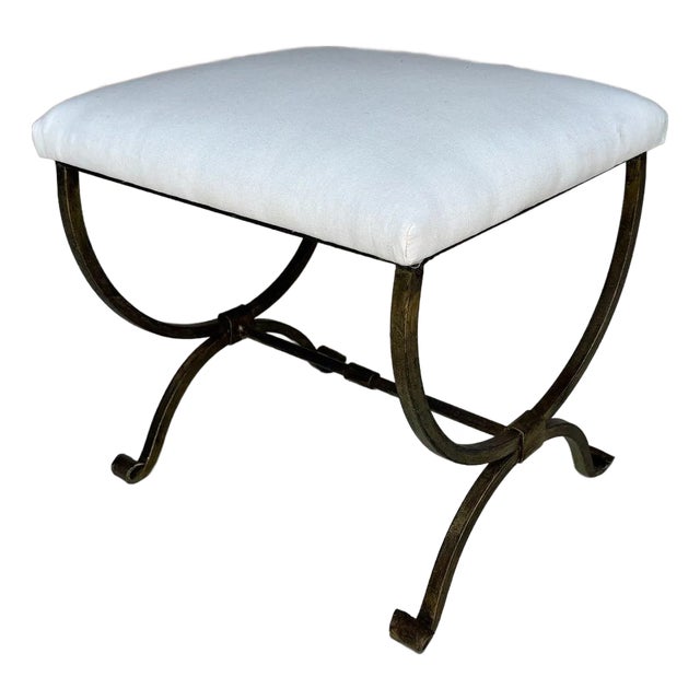 Small Hand Forged Spanish Gilt Iron Bench in Muslin For Sale