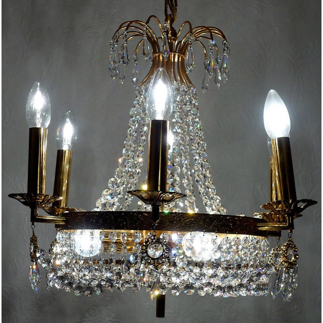 Brass Lead Crystal Nine-Light Chandelier from Palwa, 1950s For Sale - Image 6 of 13