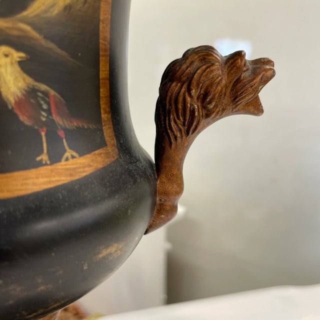 Vintage Black Metal Urn Lamp With Painted Scene For Sale - Image 4 of 12