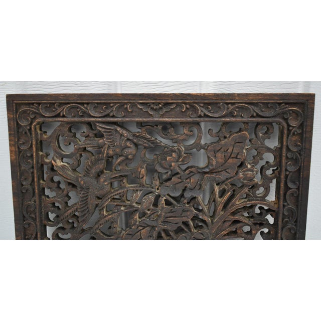 Vintage Hand Carved Chinese Plaque With Birds & Floral Details For Sale In Philadelphia - Image 6 of 12
