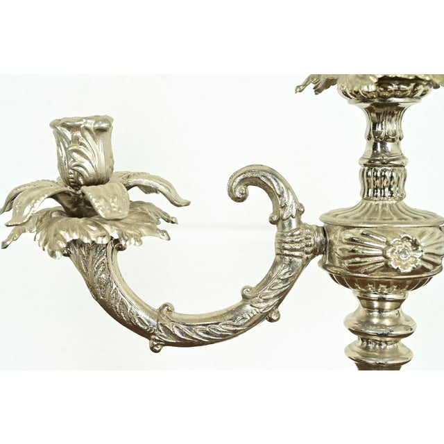 Early 20th Century Tiffany & Co. Style Antique Victorian Silverplate Three-Light Candelabra For Sale - Image 5 of 12