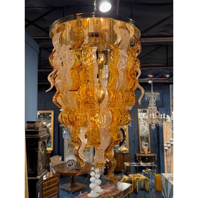 Vintage Italian Murano glass "Cascata" chandelier by Mazzega. The Cascata (Italian for “waterfall”) style is one of...