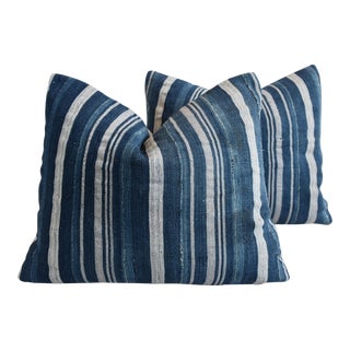 Blue & White Nautical Coastal Beachy Stripe Textile Pillow 19" X 16" - Pair For Sale