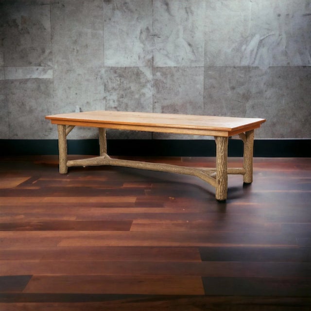 Rustic Ralph Lauren Style Rustic Ranch Oak Farm Table Faux Bois Legs - La Lune Collection 98” For Sale - Image 3 of 10