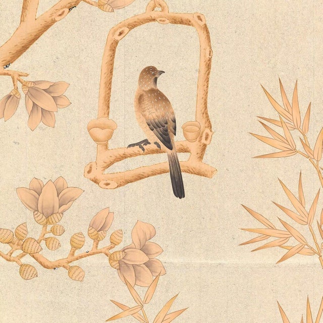 36" * H100"/Panel * 5ps, ‌Turmeric Yellow Floral and Bird Wallpaepr, Chinese-Style Floral and Bird Wallpaper Mural, 5 Panels For Sale - Image 4 of 5