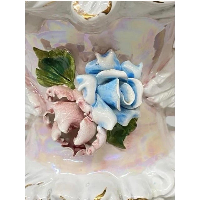 Rococo Vintage Italian Capodimonte Lamp Base - Rococo Porcelain With Swans & Roses For Sale - Image 3 of 12