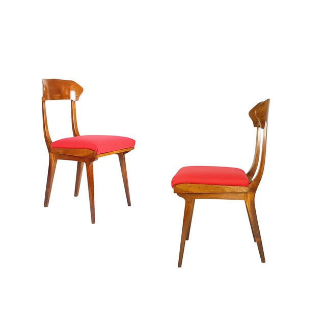 Mid-Century Modern Wood and Red Fabric Side Chairs from Fratelli Barni Mobili Darte, 1950s, Set of 2 For Sale - Image 14 of 14