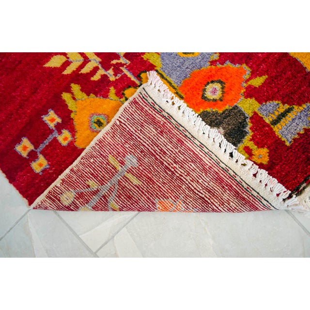 Authentic 1940s Turkish Rug 5x10 Vibrant Red Mid Century Modern Organic Wool Carpet For Sale - Image 13 of 14
