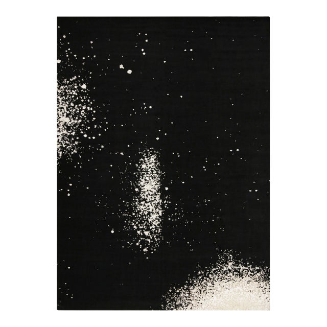 Rug & Kilim’s Abstract Rug in Black With White Painterly Patterns – “Milky Way” For Sale