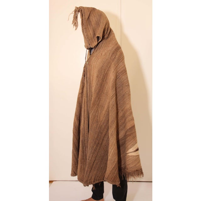 1950s Moroccan Burnous Wool Cape by Berber Tribes, Hand-Woven Art For Sale - Image 10 of 13