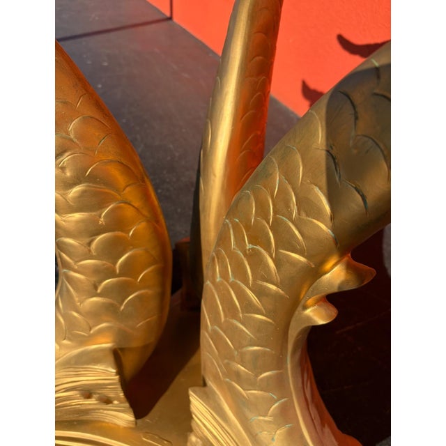Metal Hollywood Regency Solid Brass Dolphin Dining Table For Sale - Image 7 of 12