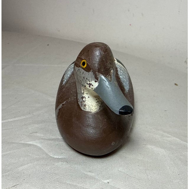 Vintage 1983 Hand Carved Wood Clarence Bauer Miniature Duck Decoy Sculpture For Sale - Image 4 of 9