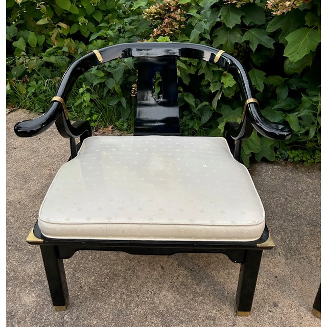 Mid 20th Century James Mont Style Chinoiserie Ming Horseshoe Chairs Attributed to Century Furniture - A Pair For Sale - Image 5 of 11