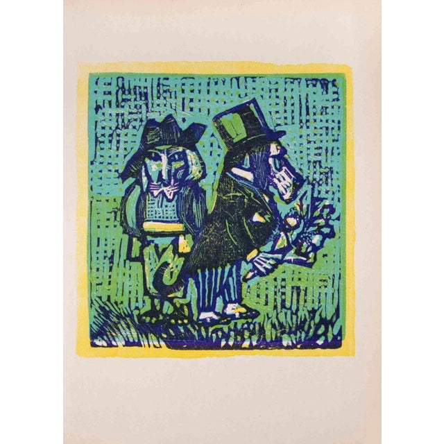 Gentle Dogs is an original Linocut Print realized by Mino Maccari in 1951. Very Good condition. No Signature. Mino Maccari...