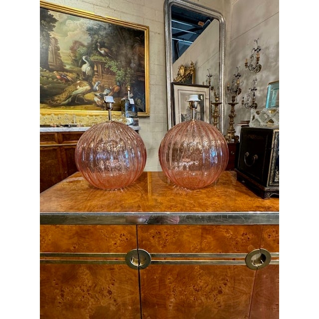 Murano large scale Pink globe lamps. Sure to make a statement!