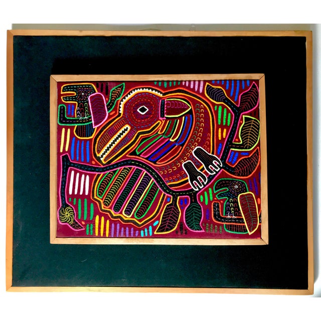 Wood Vintage Mola Tribal Animal Motif Textile Art For Sale - Image 7 of 7