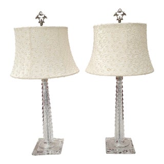 Late 20th Century Chelsea House Baccarat Style Crystal Glass Table Lamps With Shades - a Pair For Sale