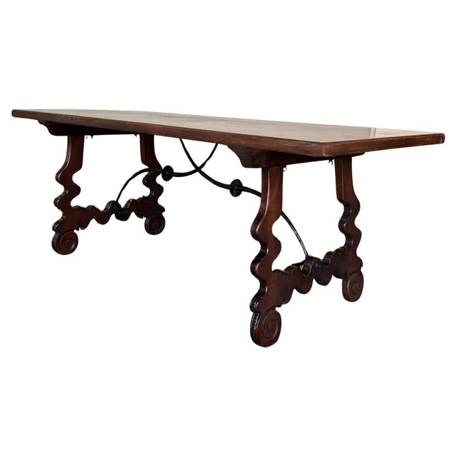 18th Dining or Console Table of Walnut with Lyre Legs and Heavy Top, Spain For Sale - Image 15 of 18