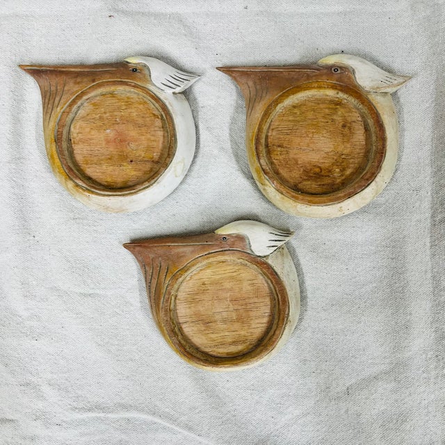 Late 20th Century Hand Carved Wood Pelican Coasters - Set of 3 For Sale - Image 4 of 4