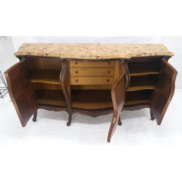 Very Fine Extra Large French Inlaid Bombe 3 Doors Dresser Fitted Drawers MINT For Sale - Image 15 of 18