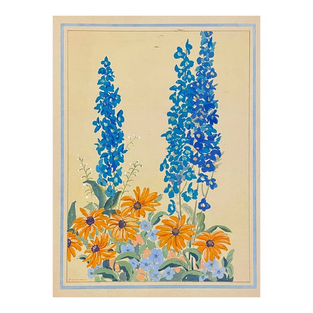 1940s John Dary Aiken Floral Watercolor For Sale