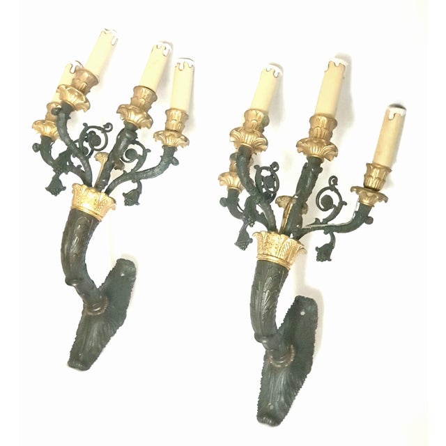 Bronze Wall Sconces, France, 1830, Set of 2 For Sale - Image 6 of 15