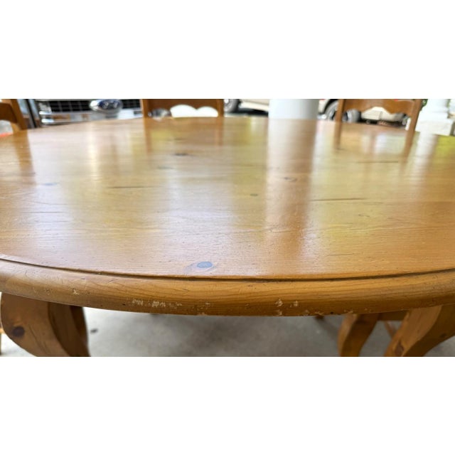 7 Piece Solid Pine Farmhouse Style Round Dining Set For Sale - Image 17 of 18