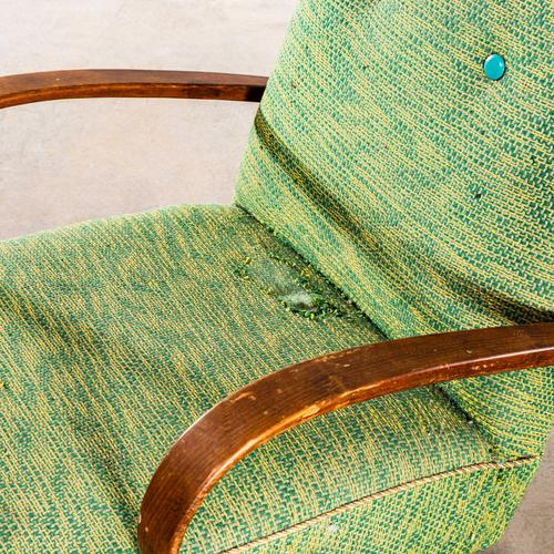 Armchair in Geometric Lime Weave Fabric with Sprung Seat by Jaroslav Šmídek, 1950s For Sale - Image 10 of 11