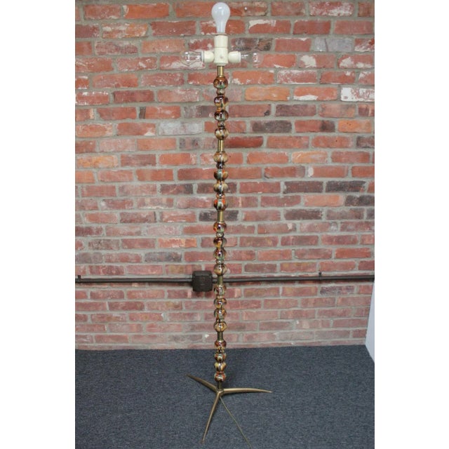 Italian Modernist Ceramic Floor Lamp With Brass Tripod Base For Sale - Image 4 of 13