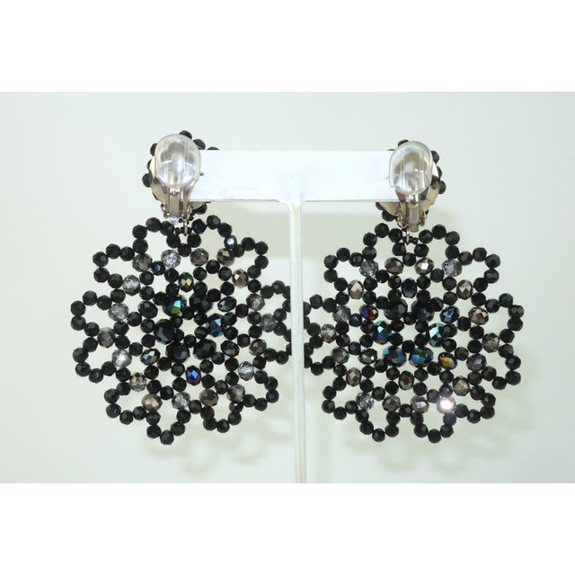 1980's Black Beaded Dangle Earrings, a Pair For Sale - Image 4 of 9