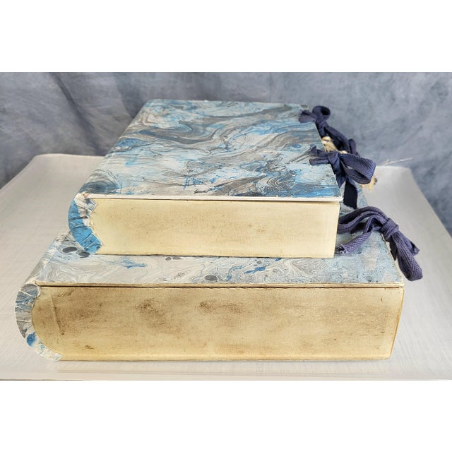 Late 20th Century Late 20th Century Hand Painted Marble Decorative Book Boxes - A Pair For Sale - Image 5 of 12