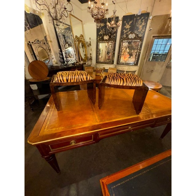 This pair of Italian Art Deco style walnut veneer benches exudes a sense of sophistication and elegance. With their...