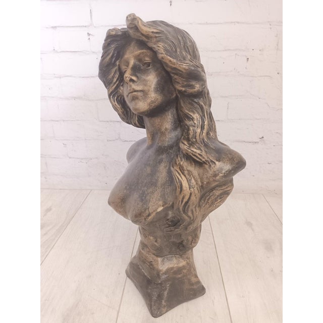 Vintage Art Nouveau Bust of Young Woman, 1960 For Sale - Image 10 of 17