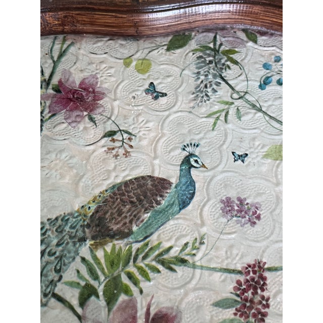 2020s Chinoiserie Peacock Botanical Reversible Wood and Glass Tray for Tea, Vanity, Bath; 14.5x10 Studio Original Statement Piece For Sale - Image 5 of 5