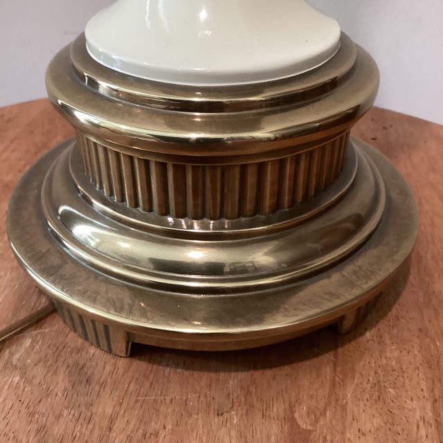 Art Deco Vintage Rare Ethan Allen Art Deco Brass and Enamel Urn Table Lamp Footed Base For Sale - Image 3 of 12