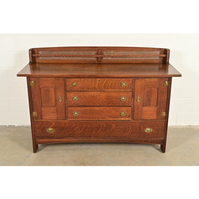 An exceptional antique Mission or Arts & Crafts period sideboard, credenza, buffet server, or bar cabinet By Lifetime...