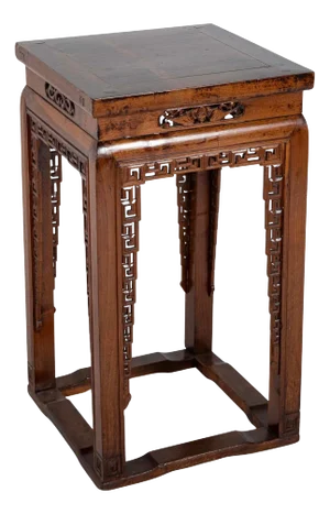 19th Century Chinese Hardwood Pedestal Stand with Carved Bat Motifs