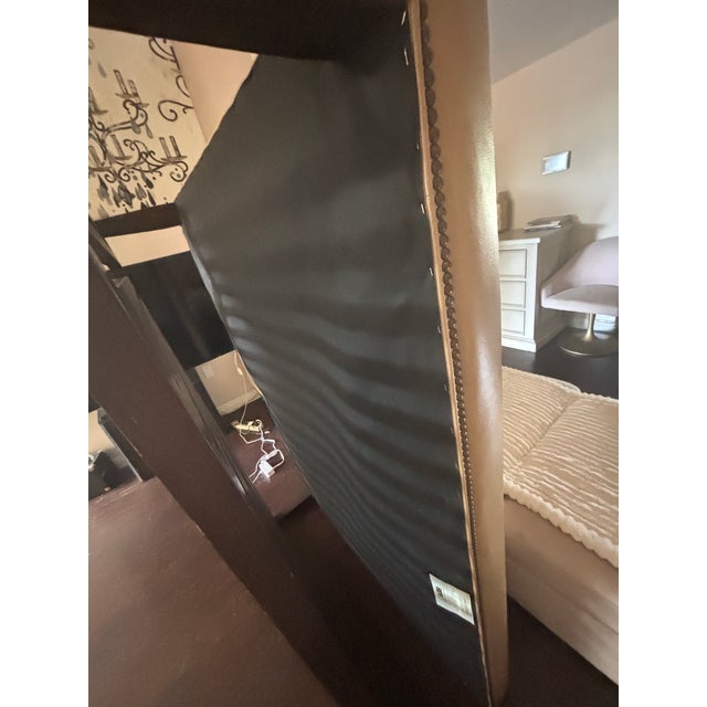 Lee Industries Large Leather Cocktail Ottoman in Apex Sand Tan Color Wood Slats Great Used Condition. On Casters For Sale In San Diego - Image 6 of 11
