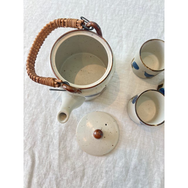 Otagiri Company Mid 20th Century Rattan Handle Otagiri Japanese Teapot and Cups Set of 4 For Sale - Image 4 of 9