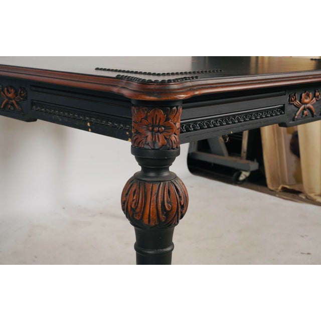 Black Late 20th Century Hooker Furniture Ebonized Leather Games Table & Four Cowhide Armchairs For Sale - Image 8 of 17