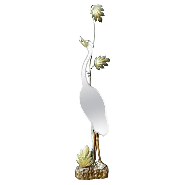 Italian Mirrored Heron Floor Lamp in Brass and Gilt, 1950 For Sale