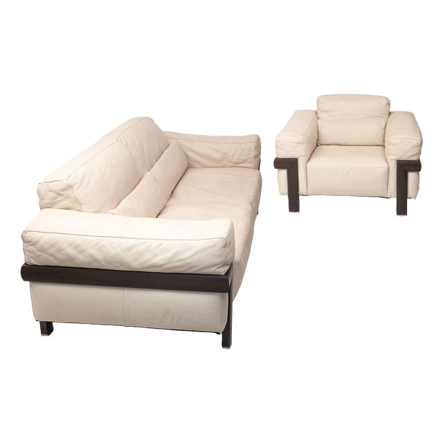 Leather Sofa and Lounge Chair from Natuzzi, 1990s, Set of 2 For Sale