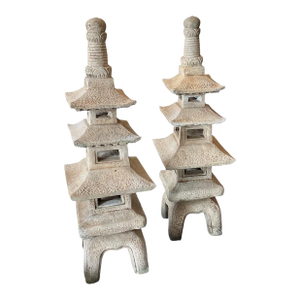 Vintage Matched Pair of Stone/Concrete Pagoda Garden Ornaments