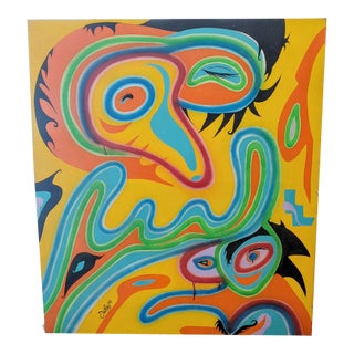 1998 Graffiti Abstract on Canvas Oversize Painting, Unframed For Sale