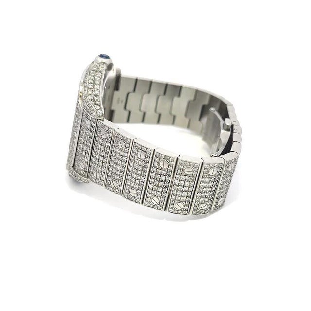 Late 20th Century Cartier Santos Diamond Iced Out Diamond 20ct Date Automatic Steel LG Men's Watch For Sale - Image 5 of 9