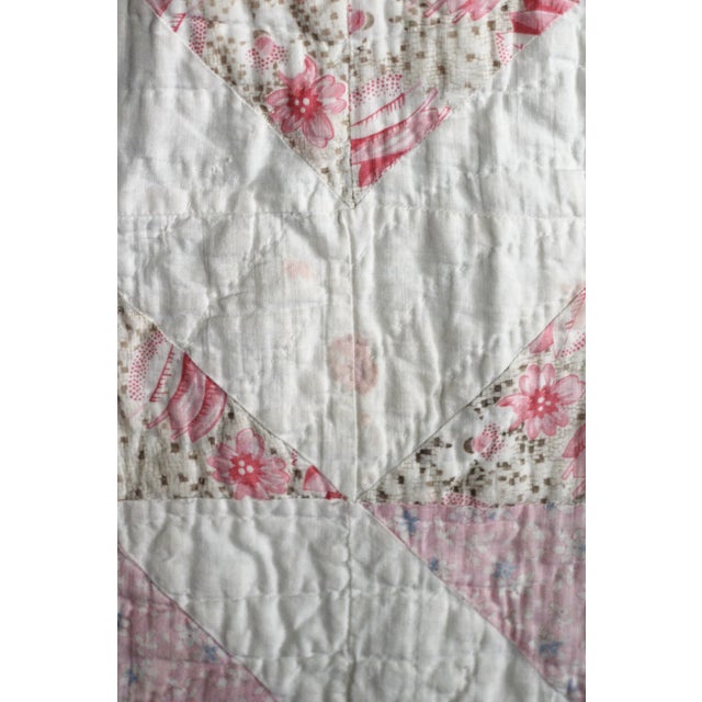 White Antique 1910s-30s Pink and White Quilt - Floral Quilt For Sale - Image 8 of 12