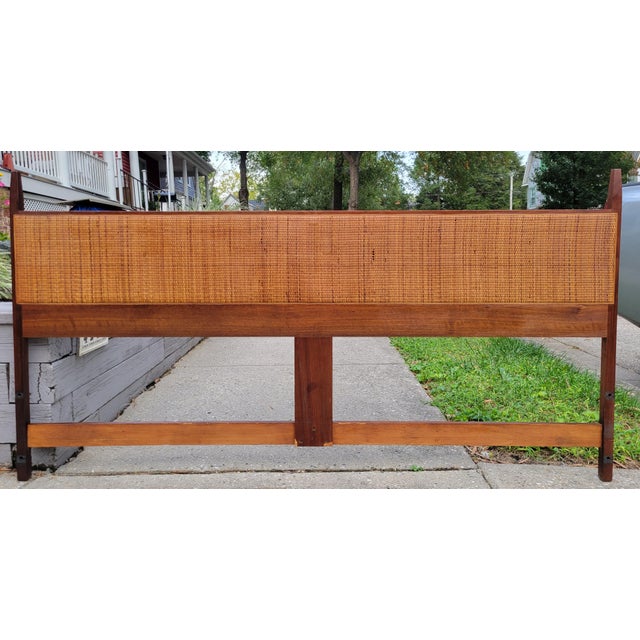 1960s King Walnut Headboard With Full Width Cane Insert in the Style of Jack Cartwright For Sale - Image 10 of 13